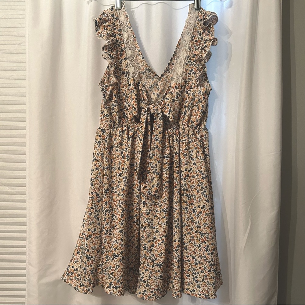 Floral Ruffle Lace Trim Dress